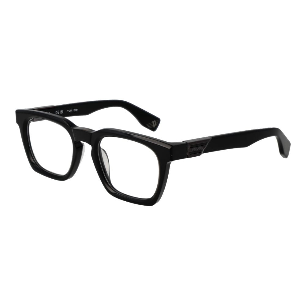 Police Black Cellulose Acetate Glasses (Frames) for men with full-rim square style and demo lenses.