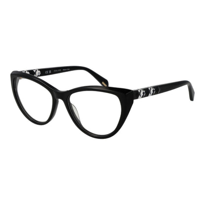 Police Black Plastic Glasses (Frames) for women, full-rim cat eye style, black plastic frame, demo lenses, 53-16-140 dimensions.