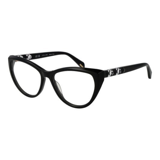 Police Black Plastic Glasses (Frames) full-rim cat eye style for women with black plastic frame and demo lenses, includes branded case.