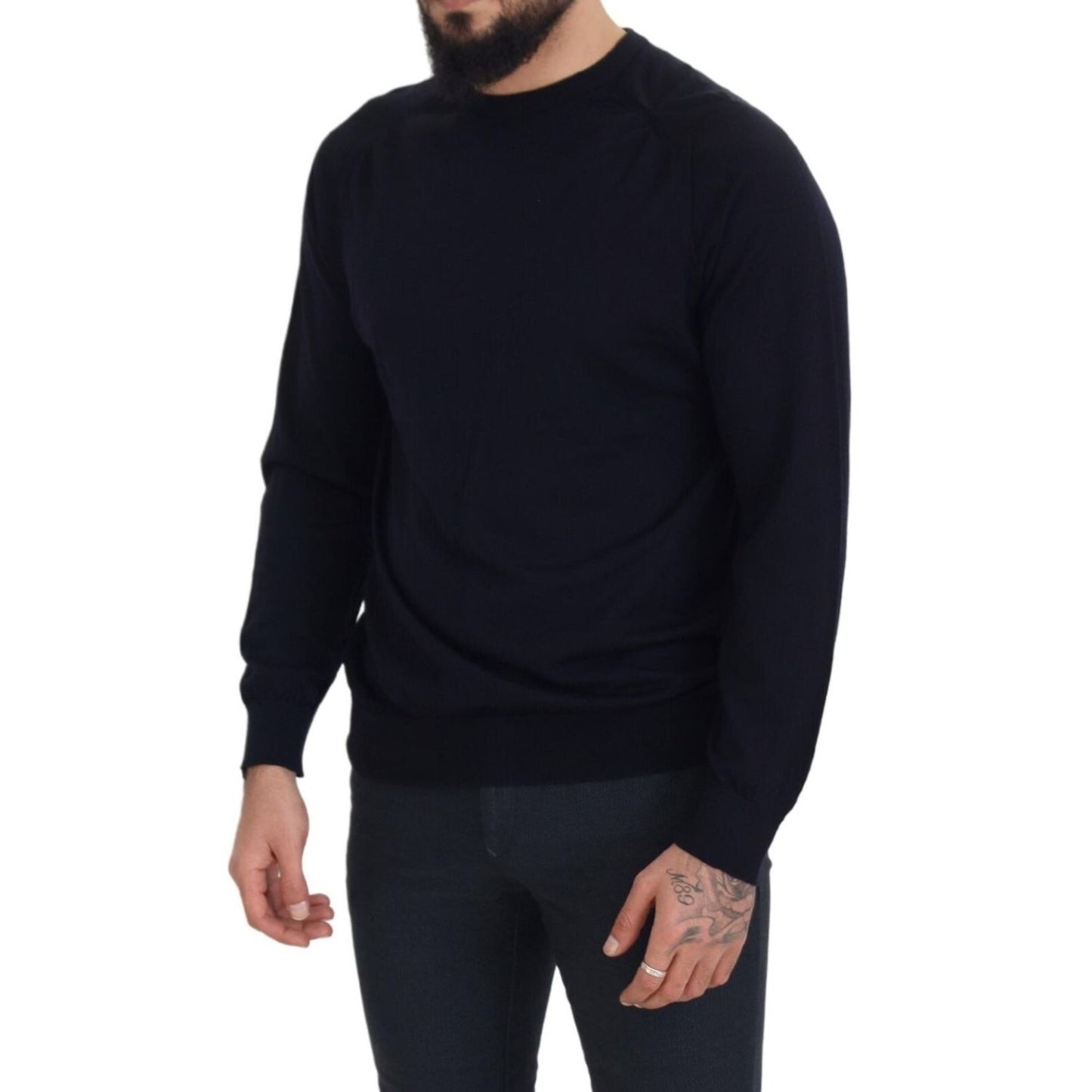 Alpha Studio Black Wool Crewneck Pullover Sweatshirt Sweater