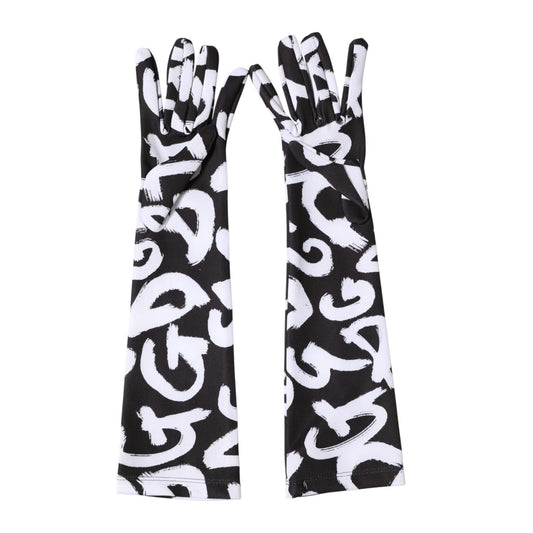 Dolce & Gabbana Black White DG Logo Elbow Length Mitten Gloves