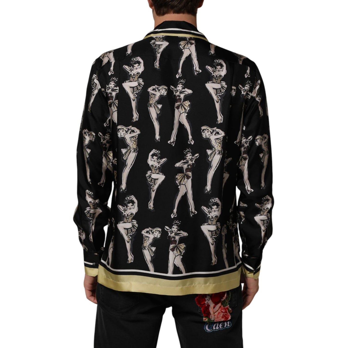 Dolce & Gabbana Black Silk Pin Up Printed Button Down Shirt