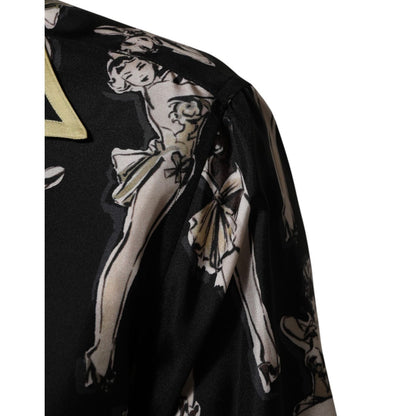 Dolce & Gabbana Black Silk Pin Up Printed Button Down Shirt