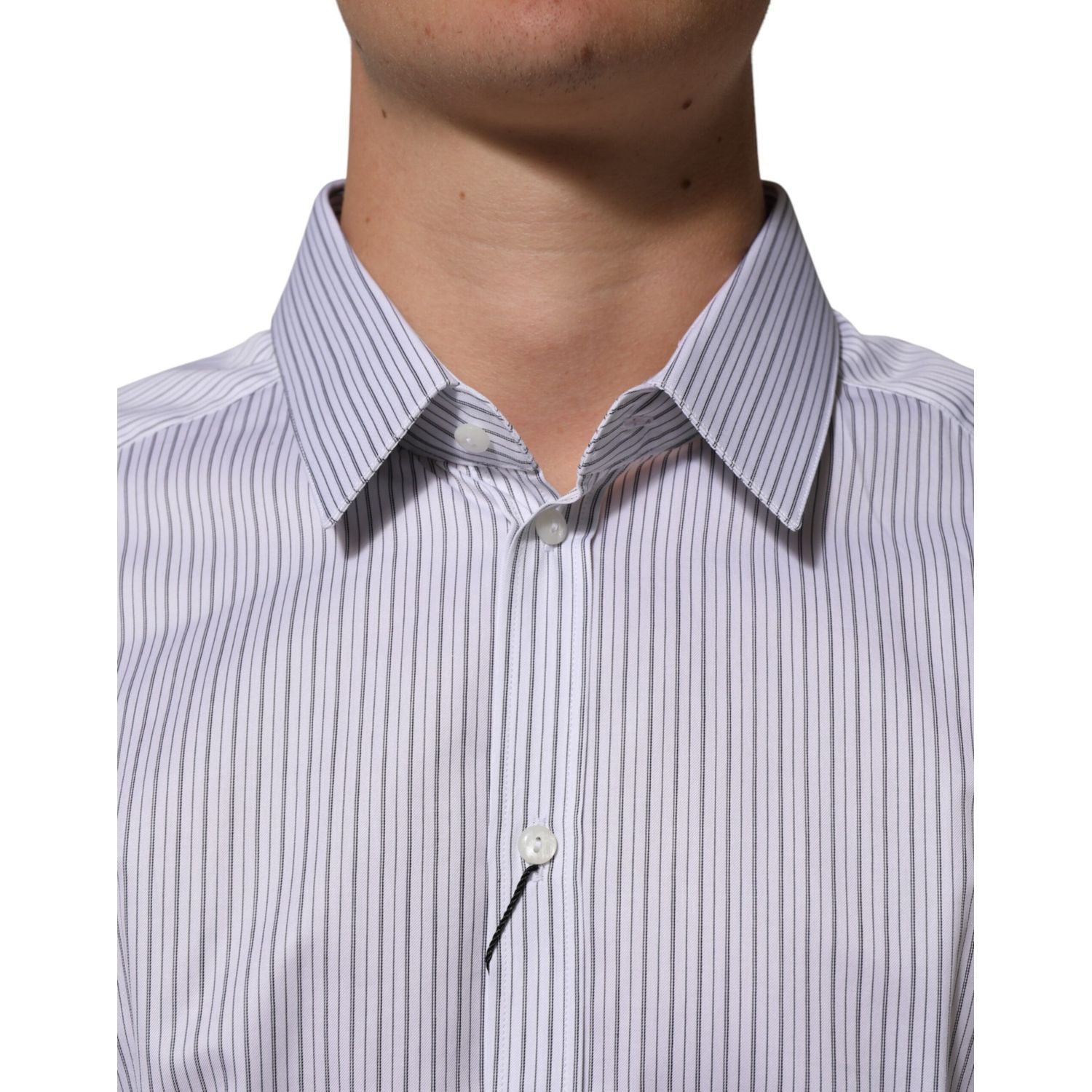 Dolce & Gabbana White Stripes Long Sleeves GOLD Dress Shirt