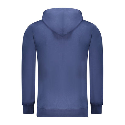 Back view of Rifle Blue Cotton Men Sweater with hood and full zip closure, showcasing casual luxury and style.