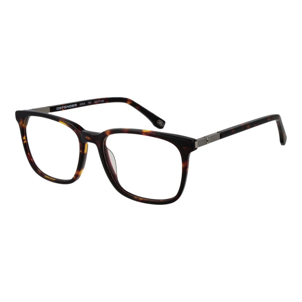 Land Rover Brown Acetate Glasses (Frames) for men, square style with full-rim design, plastic lenses, and spring hinge, includes branded case.