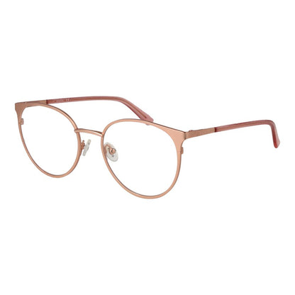 Guess Rose Gold Metal Glasses (Frames) for women, full-rim round style with demo lenses, metal frame, and spring hinge.