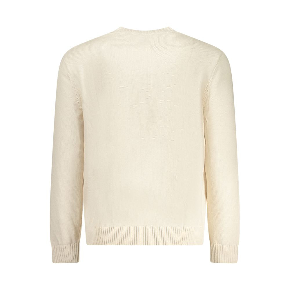 Back view of Tommy Hilfiger Beige Cotton Men Sweater with ribbed cuffs and hem.
