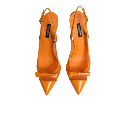 Dolce & Gabbana Orange Leather Mesh Heels Slingback  Shoes