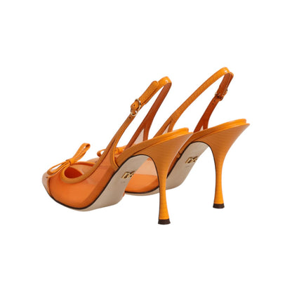Dolce & Gabbana Orange Leather Mesh Heels Slingback  Shoes