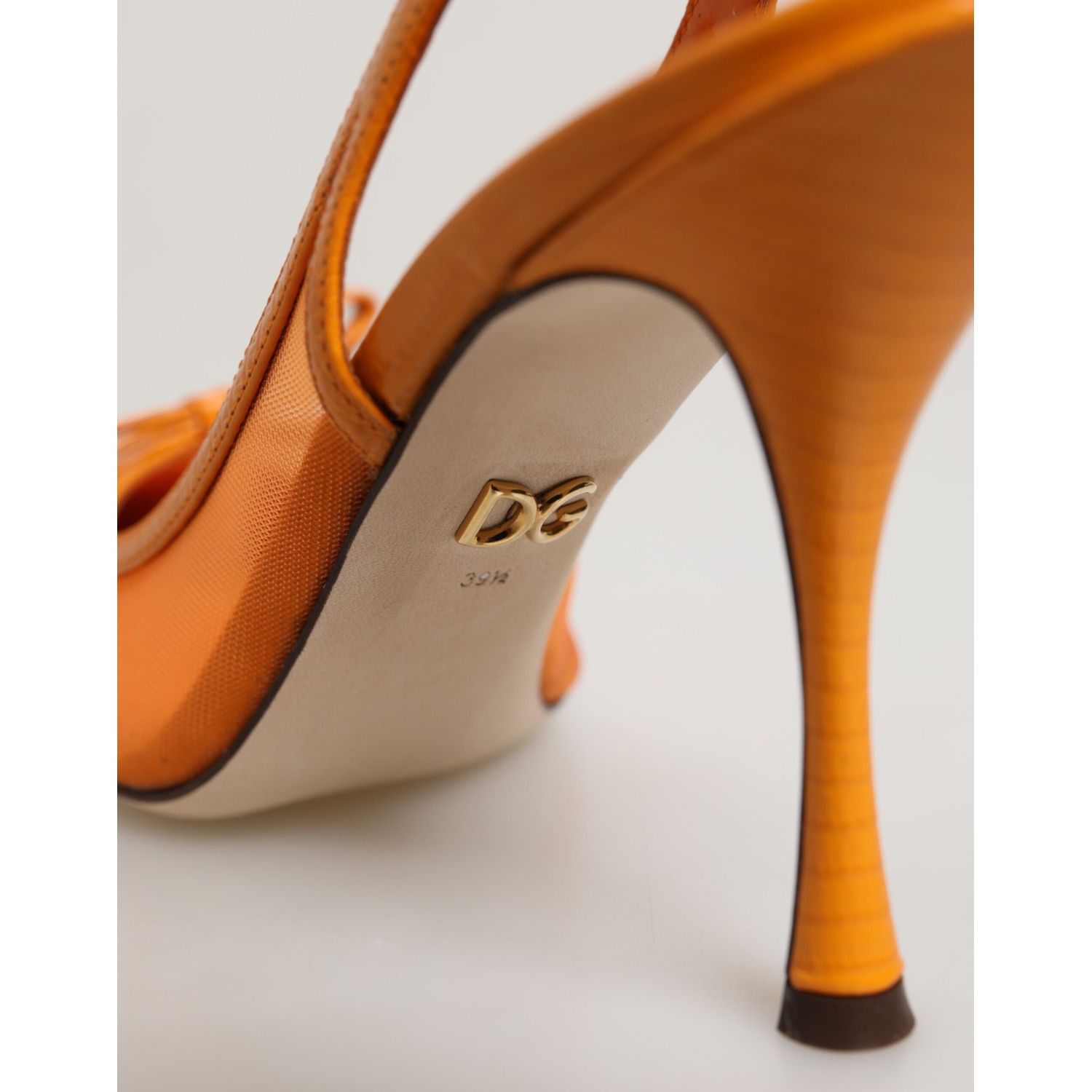 Dolce & Gabbana Orange Leather Mesh Heels Slingback  Shoes