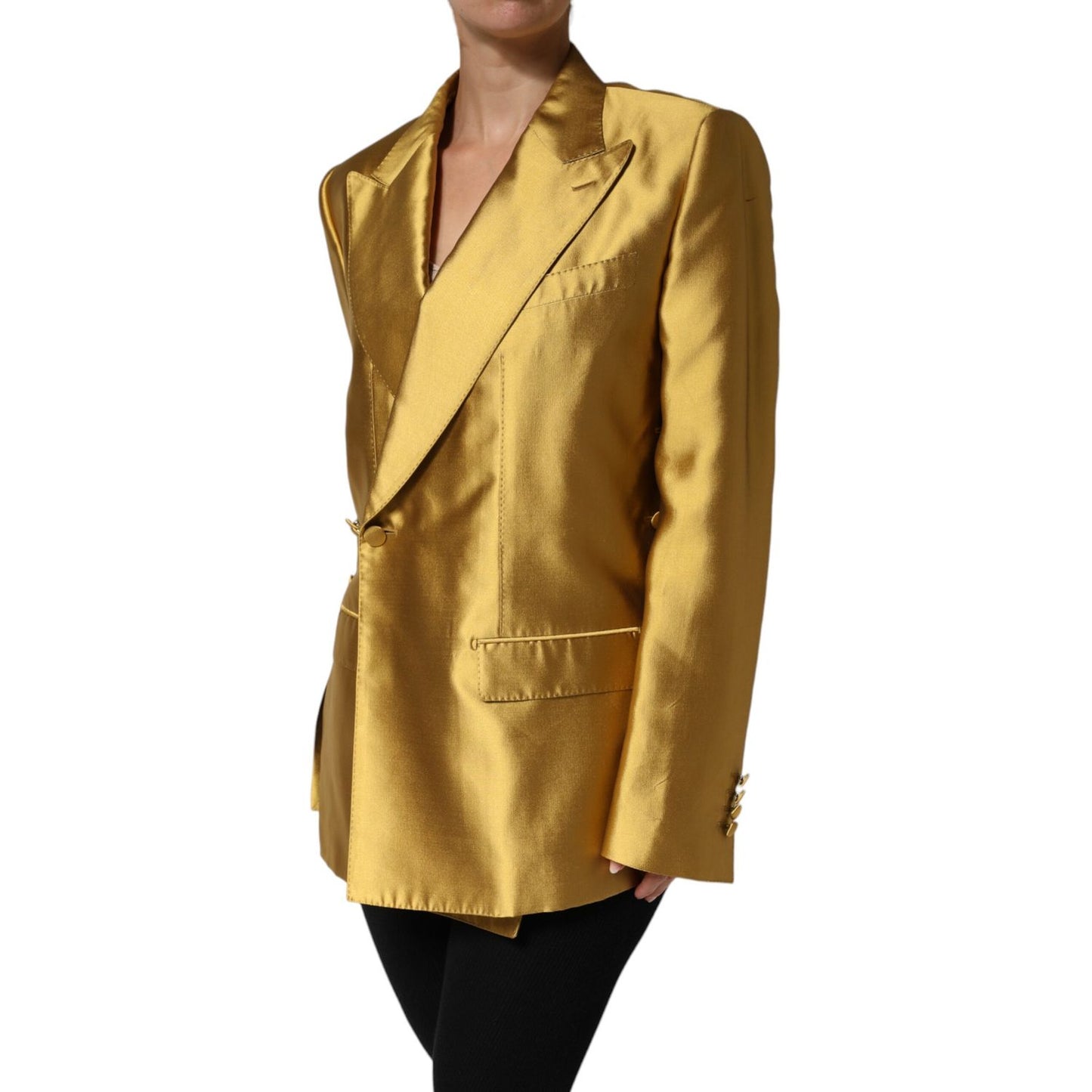 Dolce & Gabbana Gold Satin Long Sleeves Blazer Coat Jacket