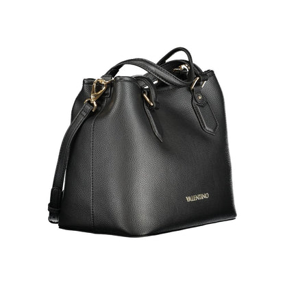 Mario Valentino Black Polyethylene Handbag with adjustable strap, two handles, central and internal pockets, and logo displayed.