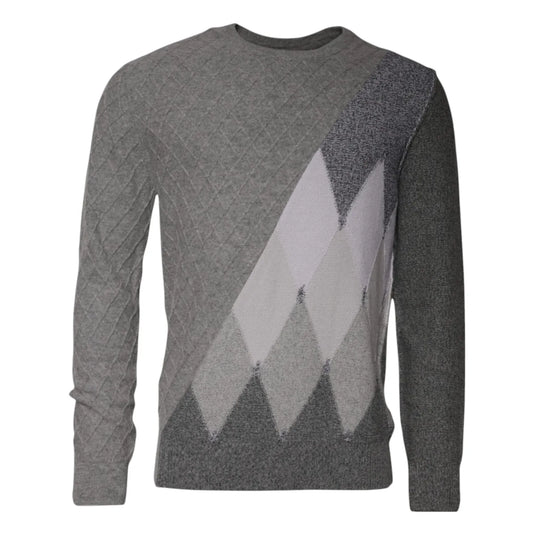 Ballantyne Gray Cashmere Argyle Intarsia Knit Crew Neck Men Sweater