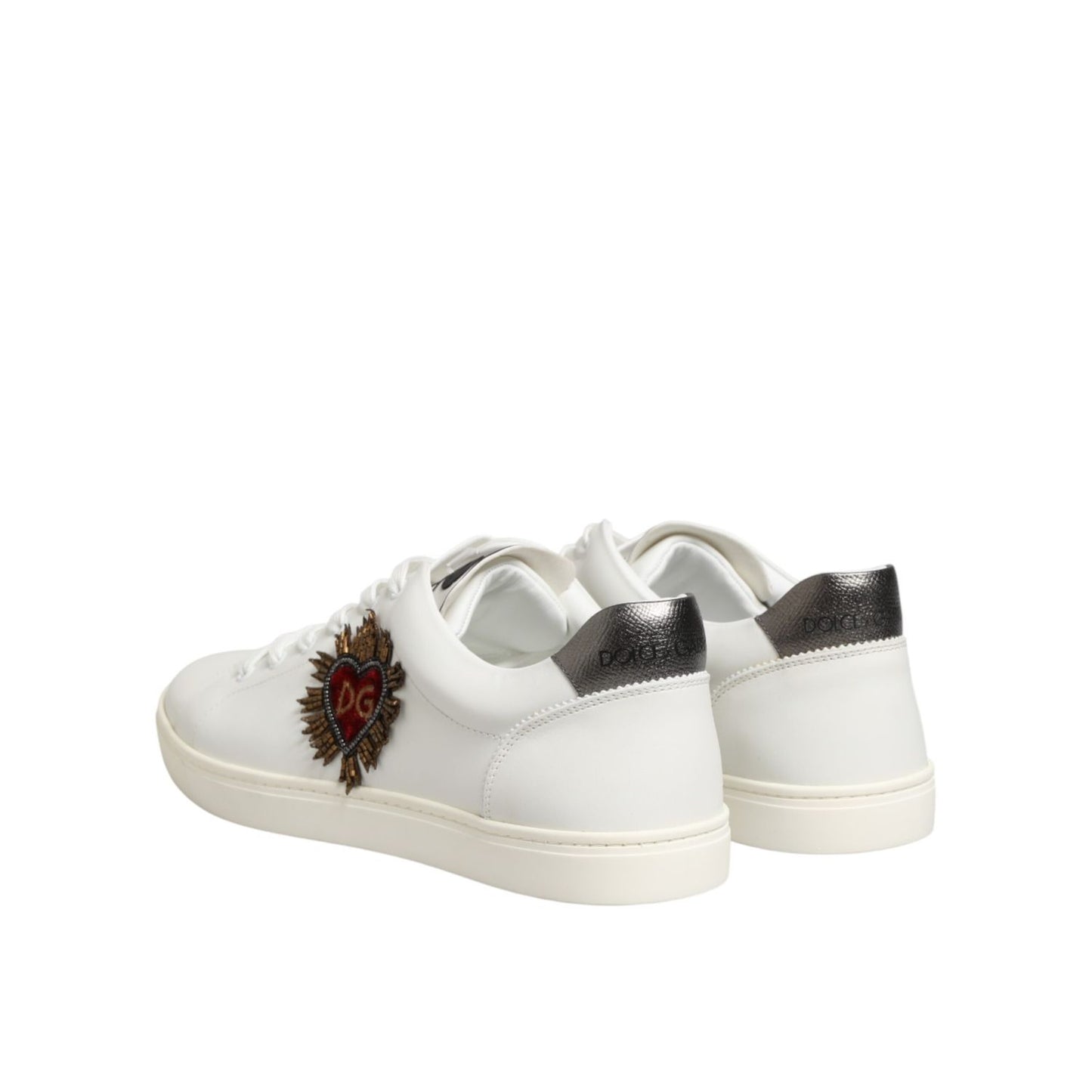 Dolce & Gabbana White Leather Heart Embellished Sneakers Shoes, luxurious design, premium calf leather, sleek Italian craftsmanship