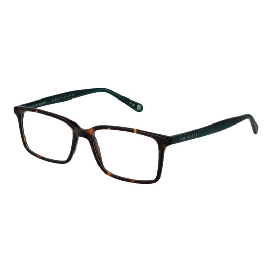 Ted Baker Brown Plastic Glasses (Frames) for men, full-rim rectangle style, with branded case, plastic material, and brown frame color.