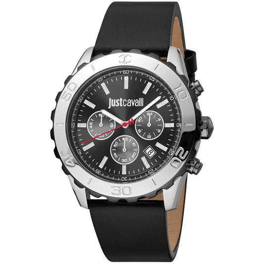 Just Cavalli Black Leather Dress Watch 1728,67434610848,Accessories,Black,Dress Watches - Watches - Accessories,Just Cavalli,Men,New with tags,Watches - Accessories