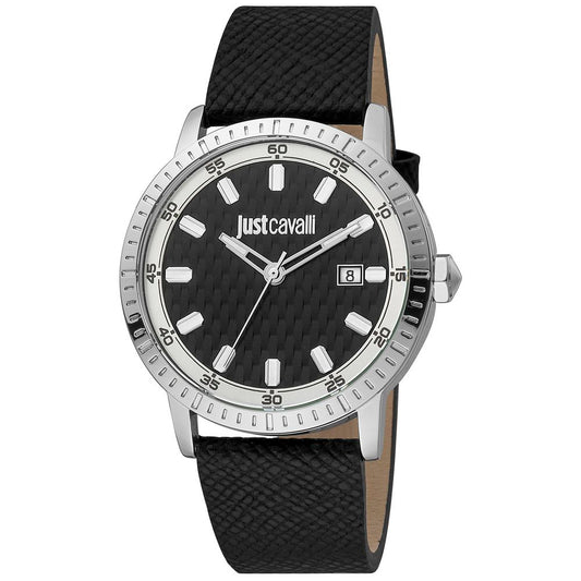Just Cavalli Black Leather Dress Watch 1728,67434610848,Accessories,Black,Dress Watches - Watches - Accessories,Just Cavalli,Men,New with tags,Watches - Accessories
