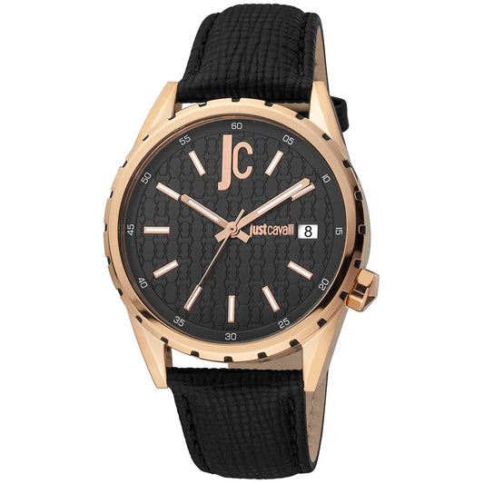 Just Cavalli Black Leather Dress Watch 1728,67434610848,Accessories,Black,Dress Watches - Watches - Accessories,Just Cavalli,Men,New with tags,Watches - Accessories