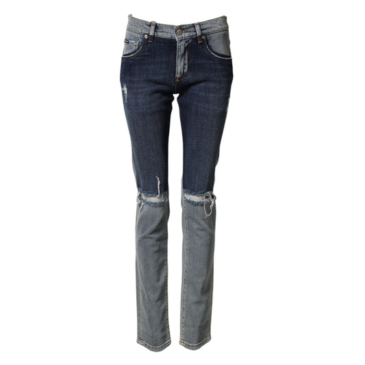 Dolce & Gabbana Blue Two Tone Cotton Men Skinny Denim Jeans