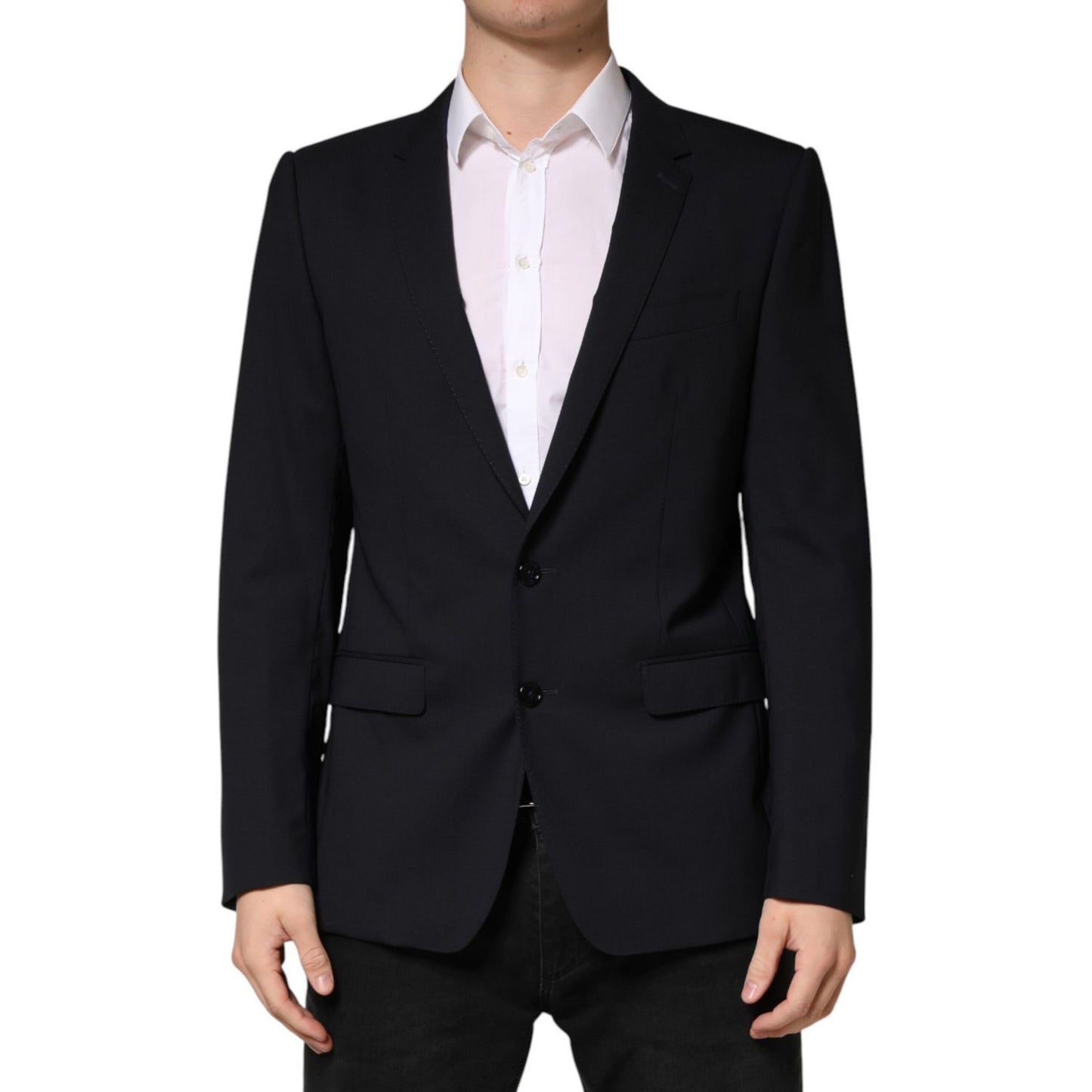 Dolce & Gabbana Dark Blue Wool Single Breasted 2 Button Blazer