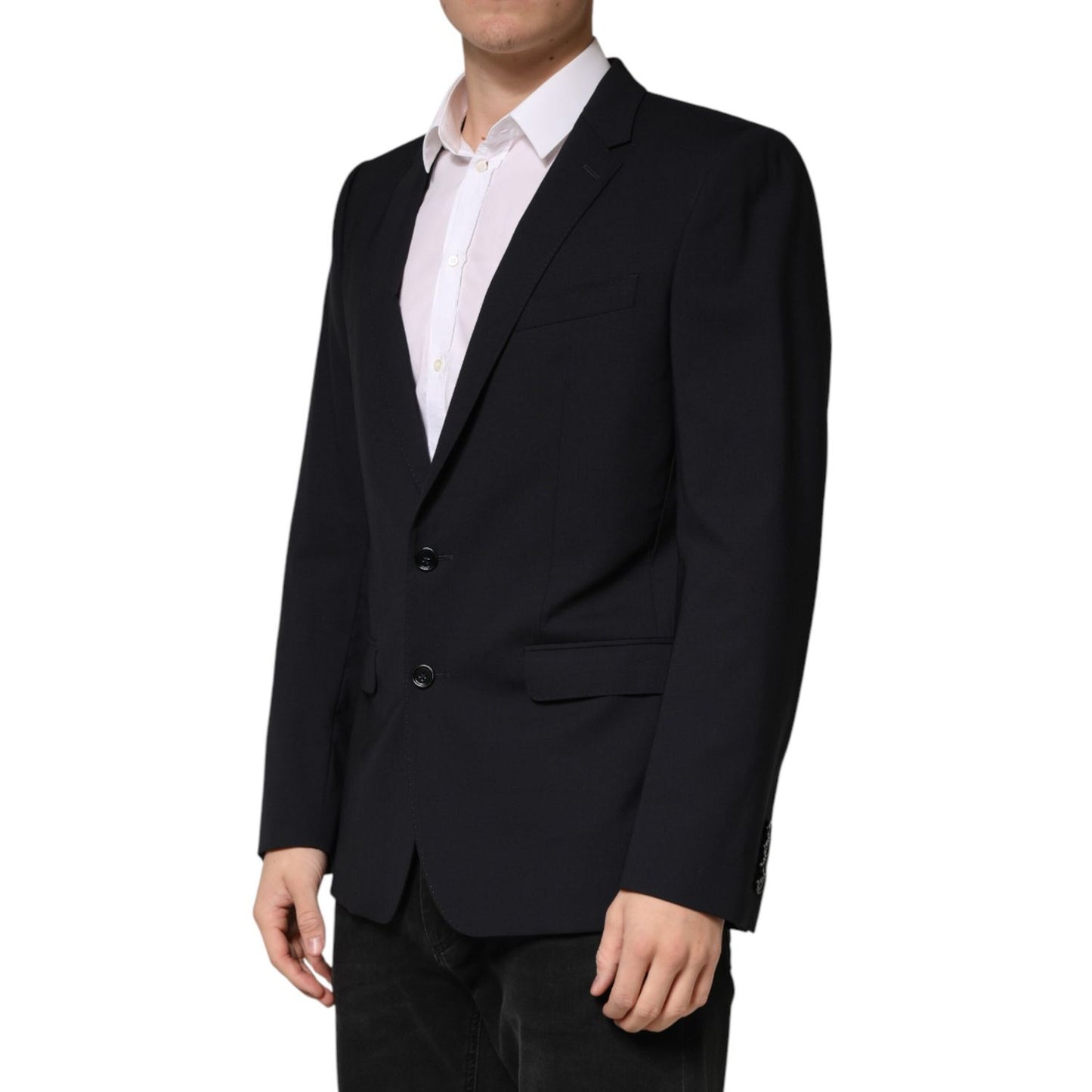 Dolce & Gabbana Dark Blue Wool Single Breasted 2 Button Blazer