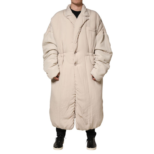 Dolce & Gabbana Beige Padded Collared Long Trench Coat Jacket