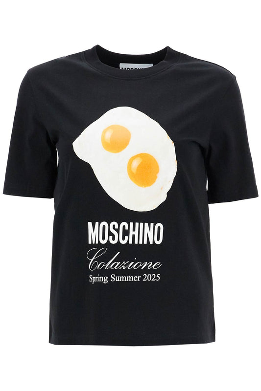 Moschino black cotton t-shirt with fried egg print Topwear Moschino Black