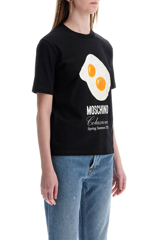 Moschino black cotton t-shirt with fried egg print Topwear Moschino Gray