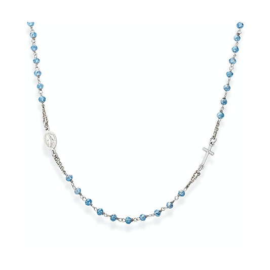 AMEN JEWELRY Mod. CROBC3 silver 925 necklace with blue accents, made in Italy, packaged in an official box