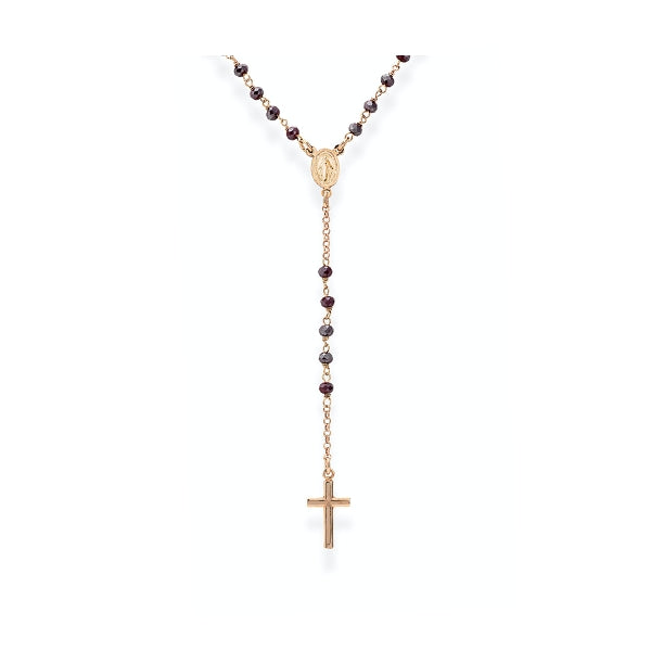AMEN JEWELRY Mod. CRORA4 gold rosary necklace featuring a cross & beads