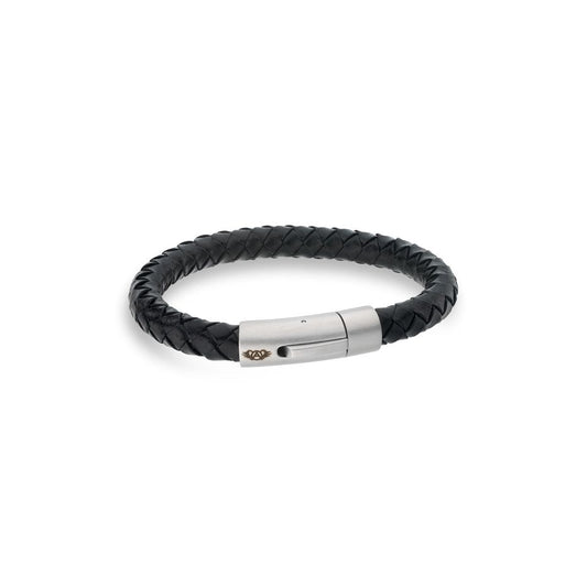 Black leather bracelet AN JEWELS JEWELRY Mod. AA.P233BK.M with silver clasp