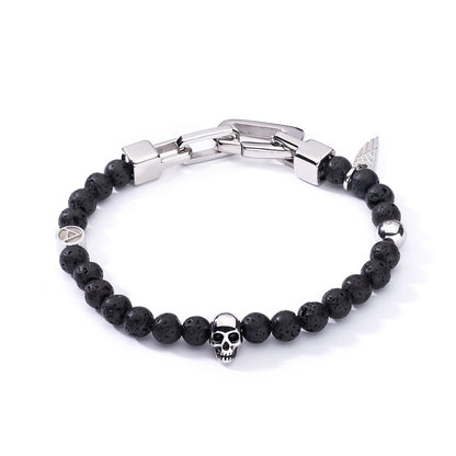 AN JEWELS JEWELRY Mod. AA.P255SBK beaded bracelet with skull and metal accents