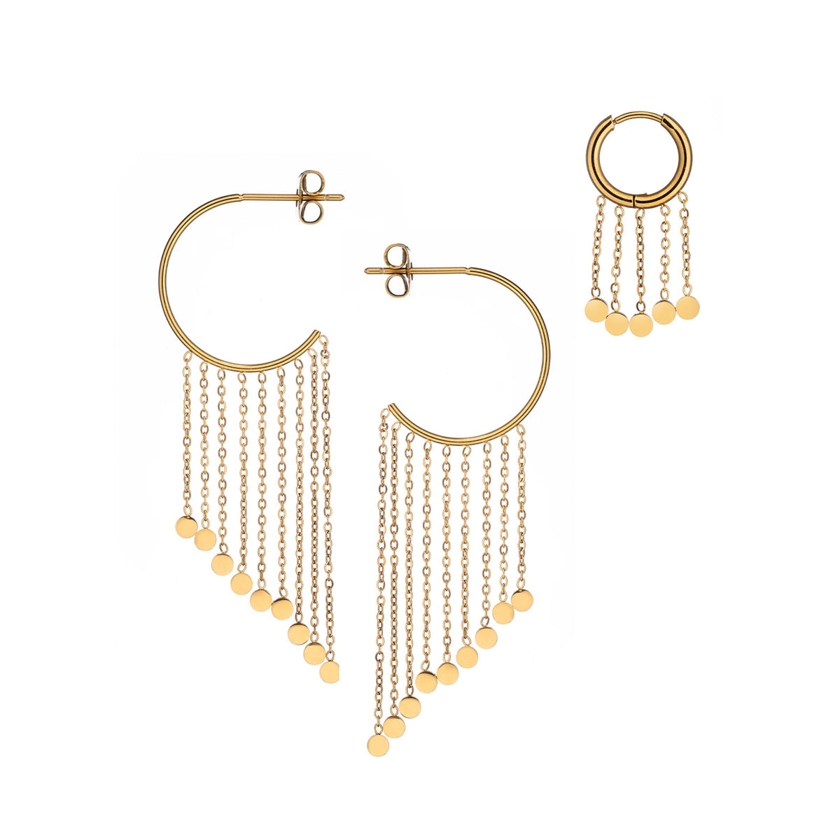 AN JEWELS JEWELRY Mod. AB.EP007 gold hoop and drop earrings with chain details.