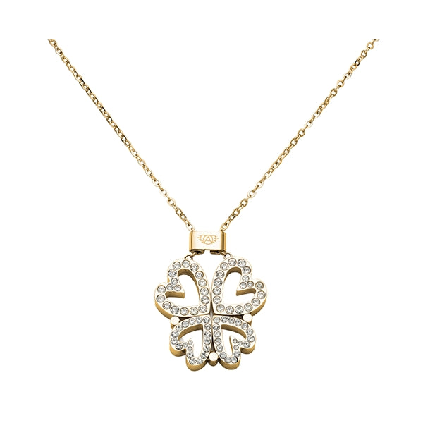 AN JEWELS JEWELRY Mod. AL.NLBUTT4GMC gold pendant necklace with crystal-studded clover design on a delicate chain