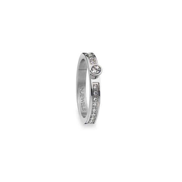 Alt Tag: AN JEWELS JEWELRY Mod. AR.R1NS01SC-7 elegant silver ring with sparkling gemstones and intricate design