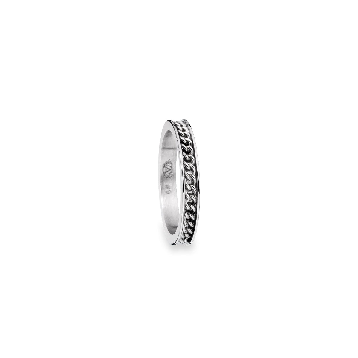 Silver ring with chain detail, AN JEWELS JEWELRY Mod. AR.R1NS02S-7, elegant design for men and women