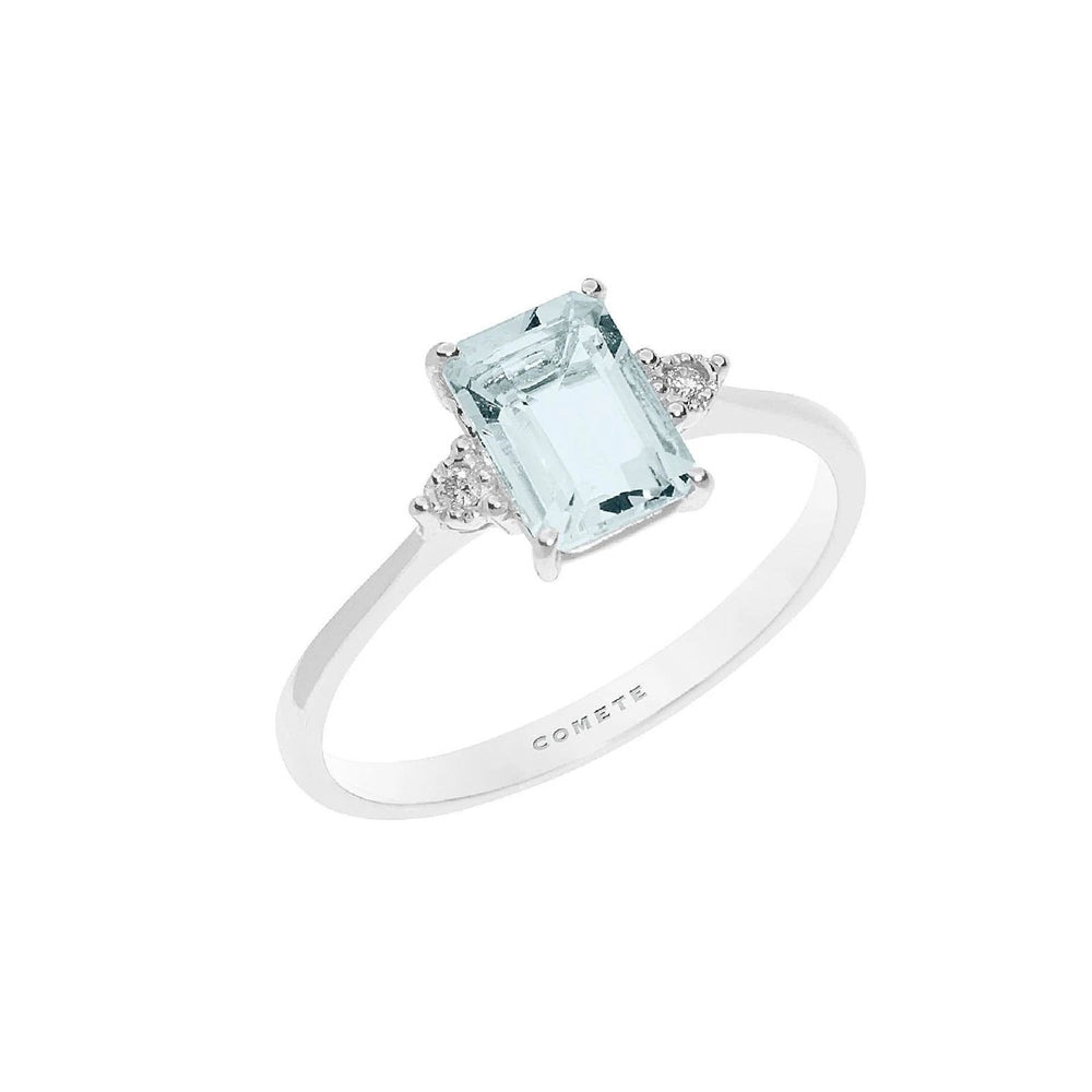 ANELLI COMETE MOD. ANQ306 featuring a stunning aquamarine gemstone ring with side diamonds on a delicate band.