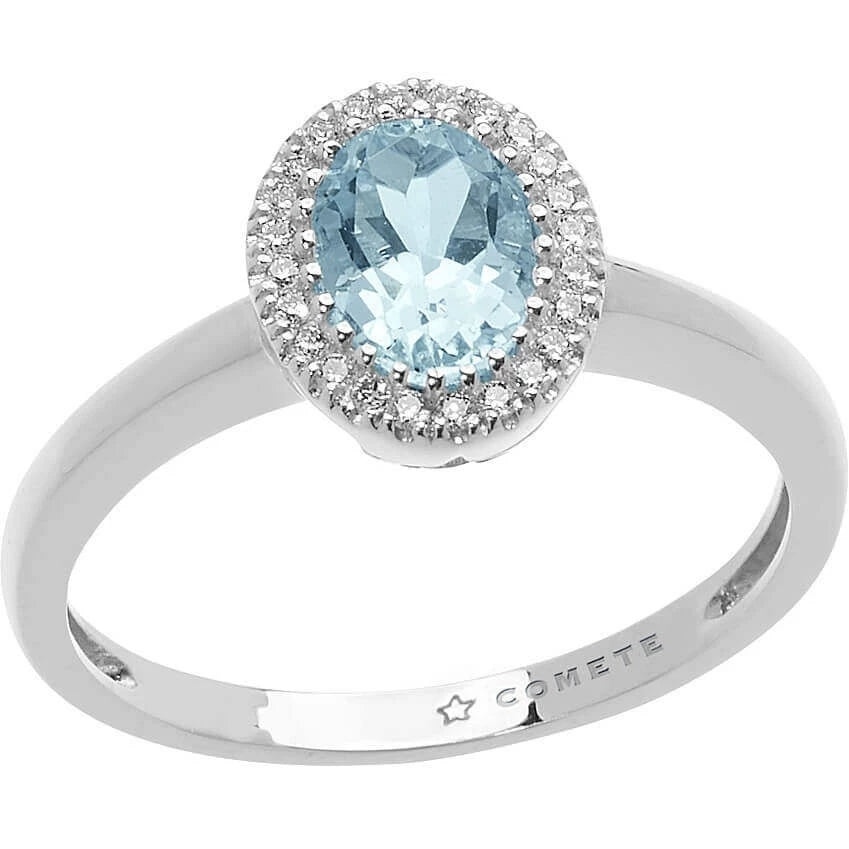 ANELLI COMETE MOD. ANQ312 silver ring with blue gemstone and diamond halo design.