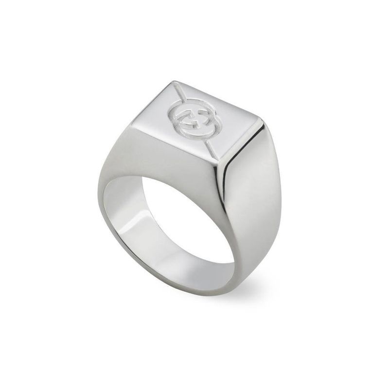 Silver ring ANELLI GUCCI MOD. YBC774046001 featuring square design.