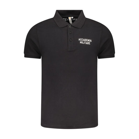 Accademia Militare Black Cotton Polo Shirt with contrast logo and three buttons