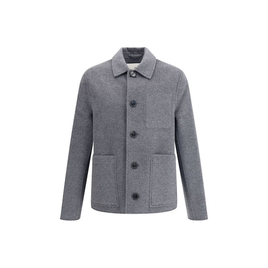 Ami Paris Boutonne wool Jacket in grey with button closure and patch pockets, blending classic and contemporary style for an elegant look.
