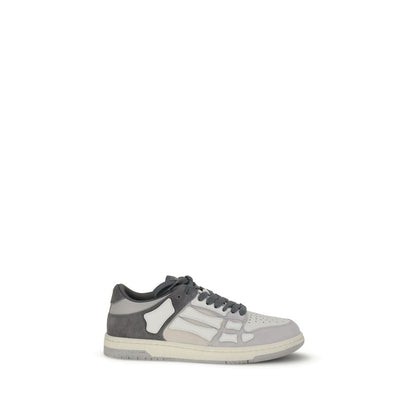 Amiri Gray Calf Leather Bos Taurus Low Top Sneakers with bone-shaped appliqués on white background