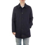 Aquascutum Blue Cotton Men's Jacket on model, showcasing waterproof design, button closure, and elegant styling.