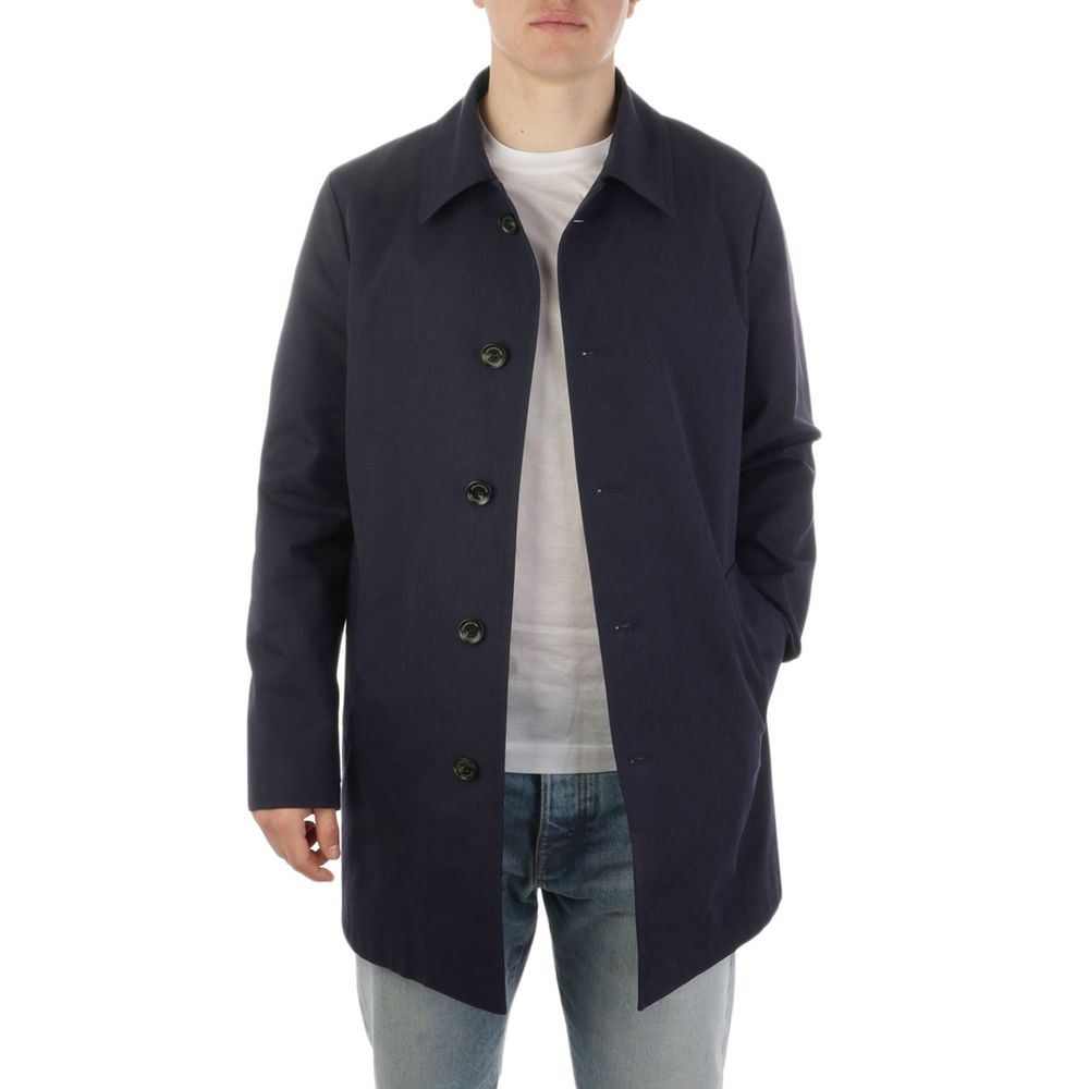 Aquascutum Blue Cotton Men's Jacket on model showcasing classic design and button closure.
