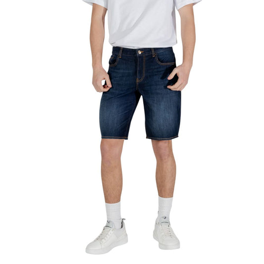 Men's Armani Exchange Blue Cotton Bermuda Shorts, perfect for spring/summer. Made with 99% cotton, 1% elastane for comfort.