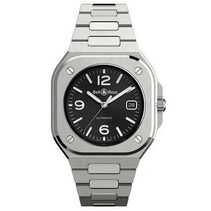 BELL & ROSS MOD. BR05A-BL-ST_SST gent's watch, Swiss-made, shown with official box packaging.