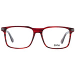 BMW Red Men Glasses Frame, full-rim plastic rectangle style with 55mm lens width, red color, includes branded case.