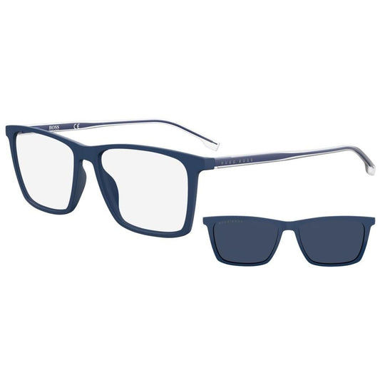 Stylish gent's eyewear featuring HUGO BOSS MOD. BOSS 1151_CS frames with detachable lenses in blue.