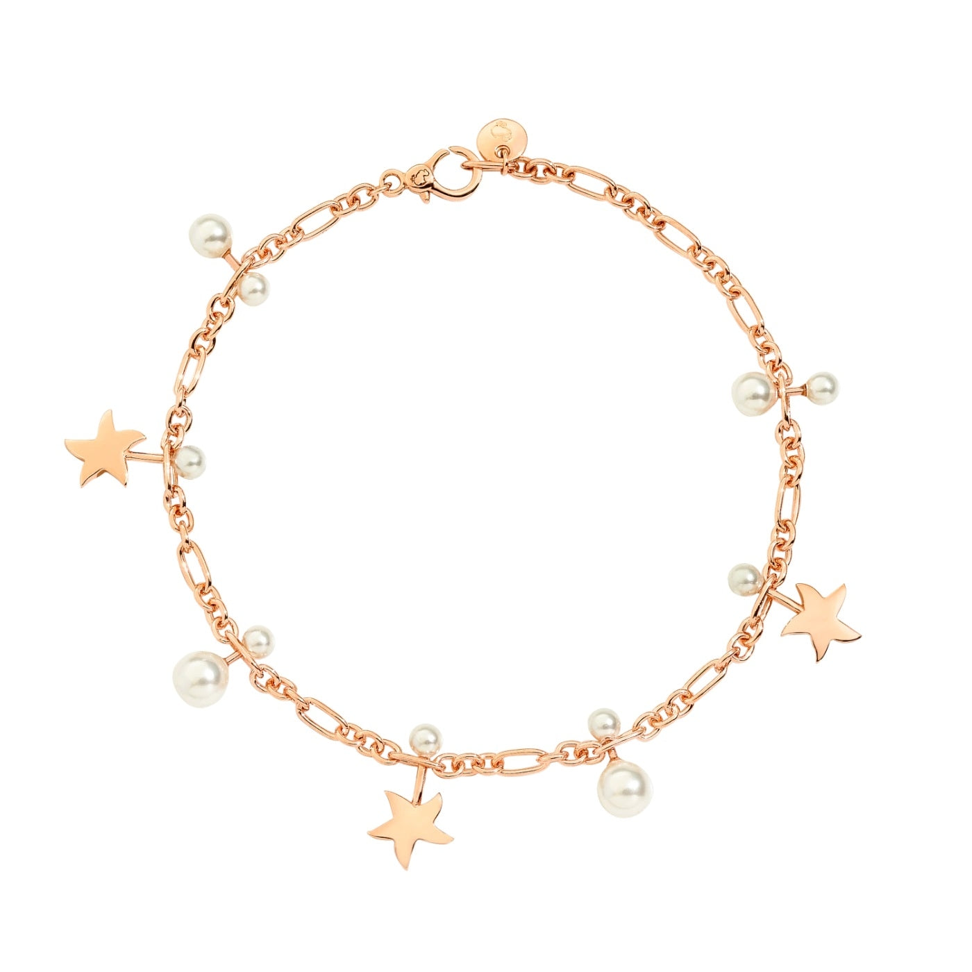Rose gold BRACCIALI DODO MOD. DBC2005STARSWCP9RL bracelet with star and pearl charms on a delicate chain.